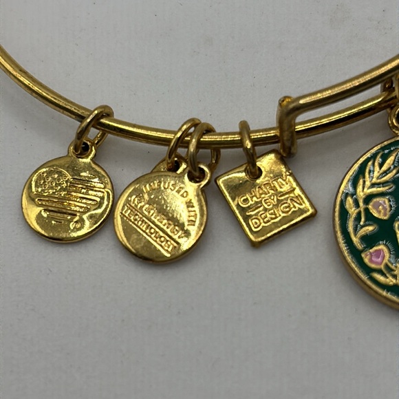 Alex and Ani gold charm bangle bracelet stretch Friend and Be Brave charms - Picture 6 of 15